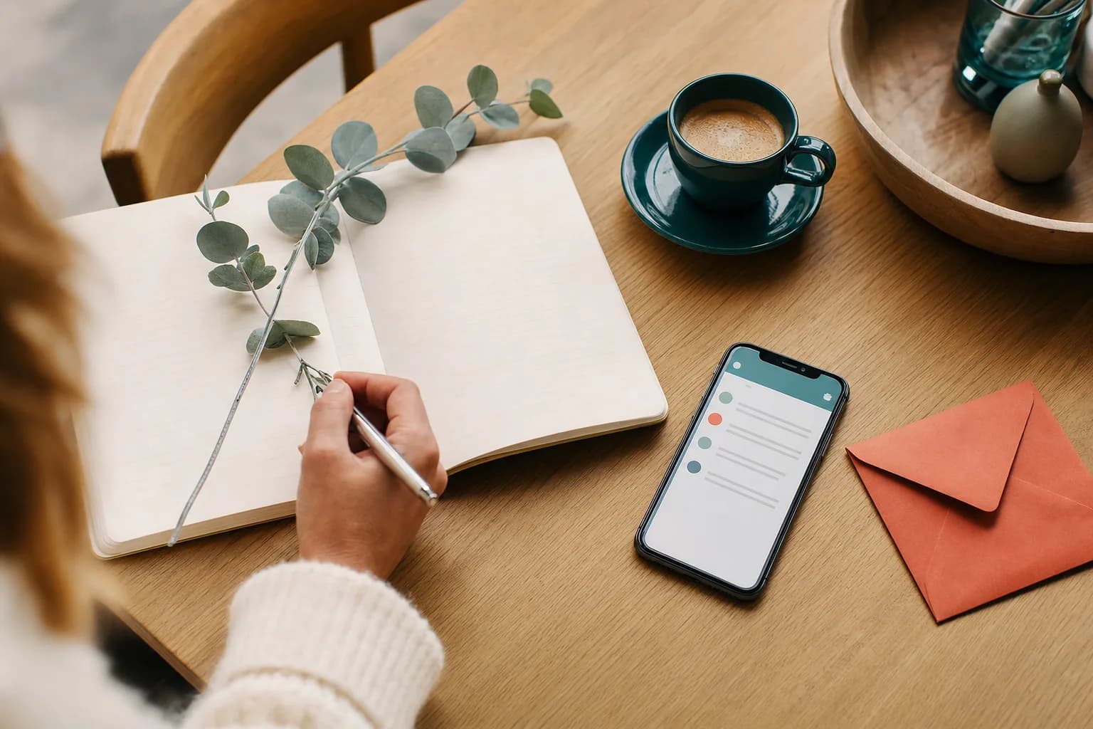 Notizbuch, Kaffee und ein Brief — Newsletter zum Gesundheitswesen