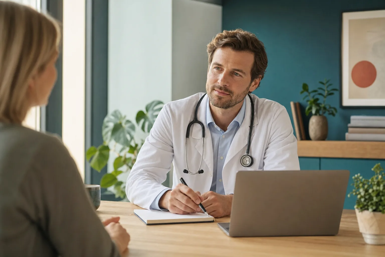 Arzt im Sprechzimmer im Gespräch mit einem Patienten